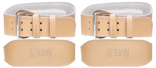 Image of Aurion Super Genuine Pro Leather Padded Weight Lifting Belt (XL, Tan Color, 1pc) & Aurion Super Pro Genuine Leather Padded Weight Lifting Belt (Large, Tan Color, 1pc)