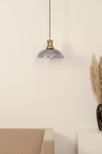 Image of Divine Trends Ribbed Grey Luster Glass Pendant Light with Antique Brass Finish | Hanging Lights for Living Room, Bedroom, Kitchen, Dining | Ceiling Lamp for Home Decoration Pack of 1
