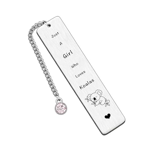 Marque-page koala en métal inoxydable pour femme avec chaîne de diamants roses, Just A Girl Who Loves Koalas, cadeau pour fille et amateur de lecture