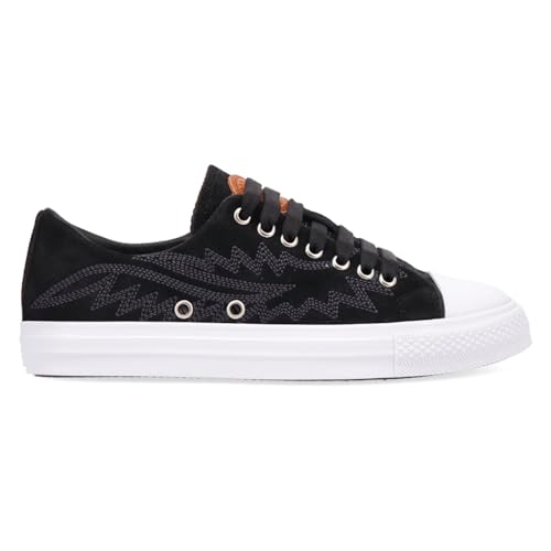 Dingo Womens Campus Embroidered Lace Up Sneakers Shoes Casual - Black