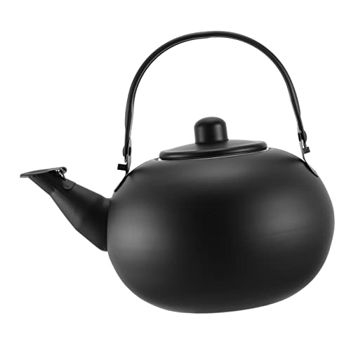 BEBEMOKO Stainless Steel Tea Kettle Long Filter, 14cm Portable Outdoor Boiling Kettle, Black Compact Teapot for Camping and Travel