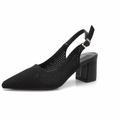 qibusleen Mujeres Chunky talón de Punto Slingback Puntiagudo Dedo del pie Bombas para Las Mujeres Correa de Tobillo de Malla elástica Vestido Zapatos de tacón Casual - 42