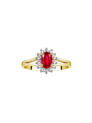 Image of Rylos Halo Ring: Diamond Birthstone with 6X4MM Oval Gemstone - Women's Jewelry in Yellow Gold Plated Silver - Stunning Diamond Ring Sizes 5-10