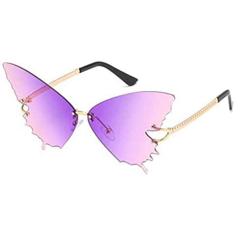 Men and Women Personalized Butterfly Sunglasses Trendy Colorful Street Shot Sunglasses Fashion Big Frame Gradient Color Sunglasses (Purple pink) Cover