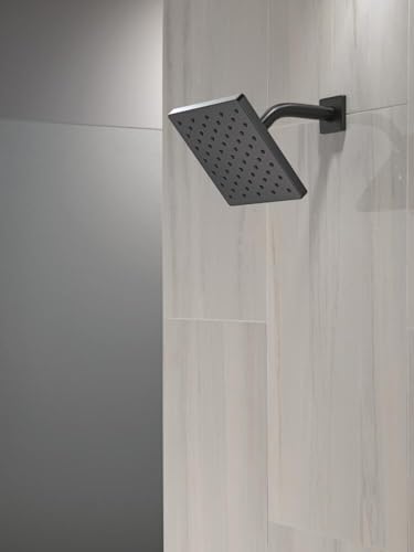 Image of Delta Modern Single Spray Matte Black Shower Head, 6 Inch Square Shower Head, 1.75 GPM Flow Rate, Matte Black 52403-BL