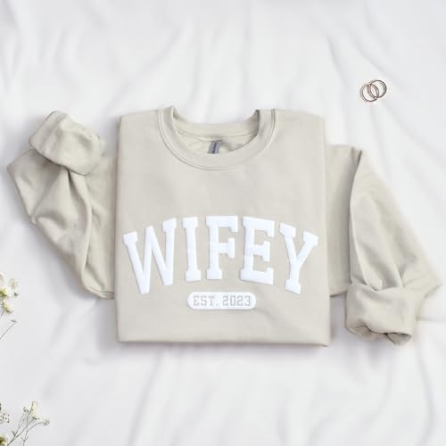 WEAR PHYSIQUE Embossed Custom Wifey Sweatshirt, Personalized Crewneck Engagement Gift for Bride, New Wife Sweater3