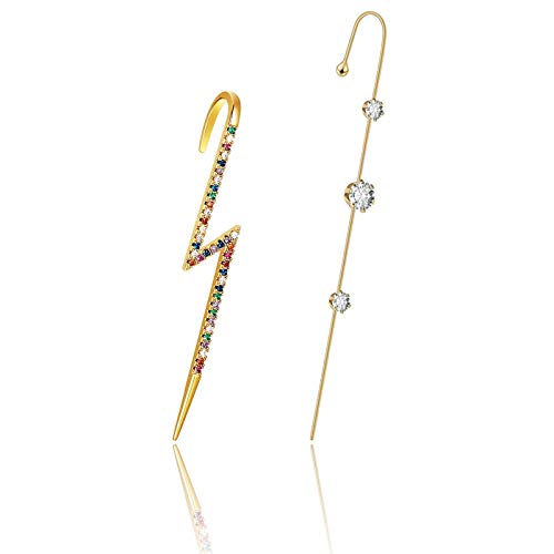 Ear Cuffs Wrap Crawler Hook Earrings for Women Gold Hypoallergenic Piercing Ear Earcuffs Climbers Earrings Cubic Zirconia Rhinestone Hoop Earrings 2c