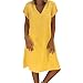 Mustard Yellow Womens Brunch Short Sleeve Dresses for Women V Neck Faux Gauze Linen Midi Knee Length Loose Fit Basic Fall Summer 2025 Clothing Fashion Y2K 3XL