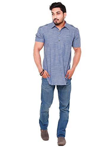 Image of Mens Cotton Linen Half Sleeve Plus Size Short Kurta