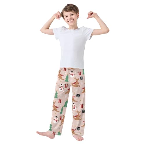 Merry Christmas Kangaroo Snowman Boys Long Pants Soft Trousers Elastic Waist Kids Lounge Bottoms with Pockets S-XL2
