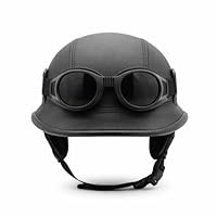 Motorrad Halbschalenhelm Vintage Lederlook inkl. Abnehmbarer Sonnenbrille, Harley Chopper Militär Mofa Roller (M, H1)
