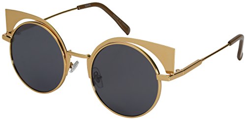 Cut Out Round Cat Eye Frames with Flat Flash Mirror Lens 23048-FLFM