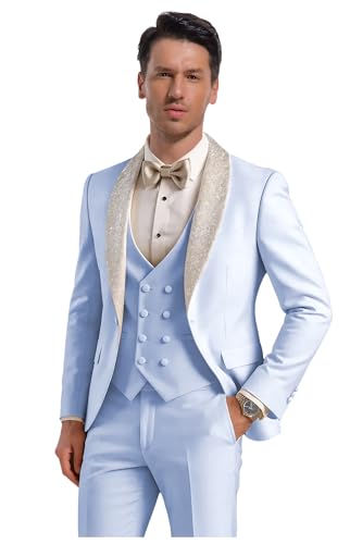 Classic Mens Suit 3 Piece Regular Fit Suits for Men Sequin Shawl Lapel Double Breasted Mens Suits for Wedding Grooms4