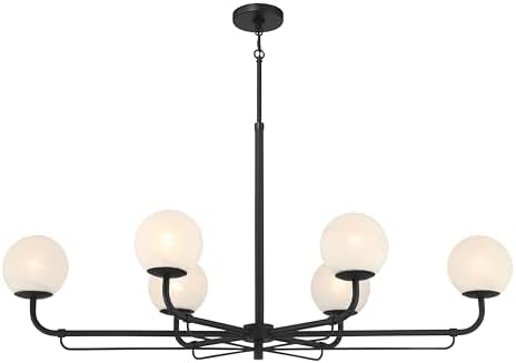 Minka Lavery 3796-899 Whitehall 6 Light 46" Long Linear Chandelier - Dark Matte Black with Etched Alabaster Glass
