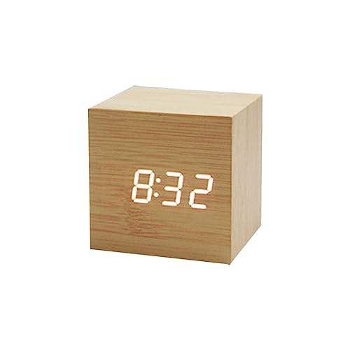 YUGSHNKFC Reloj despertador digital con control de voz, cubo de madera, adornos para festivales, vacaciones, Año Nuevo, fondo de fiesta