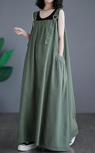 Image of Women's Casual Loose Denim Dress Sleeveless Adjustable Straps Denim Jumper Dress with Pockets
