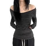 Pivanzore Womens Grunge Striped Shirt Vintage Long...