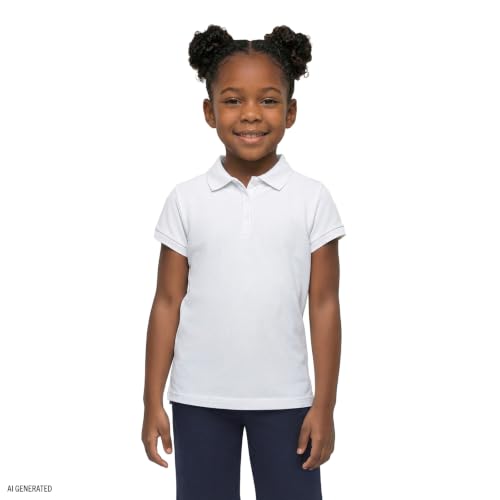 Image of IZOD Girls' School Uniform Short Sleeve Polo Shirt, Button Closure, Comfortable & Soft Interlock Fabric