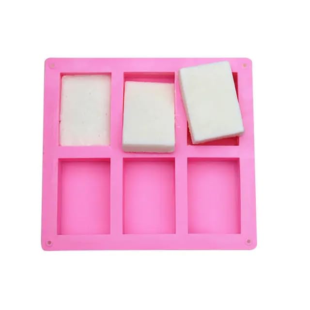 Pink 6 Cavities Rectangle Silicone Soap Molds Pack of 1 | Great for Homemade Craft Soap Mold | Square Soaps Molds Fun Gifts | Bath Bomb | Lotion Bar |Soap Bar