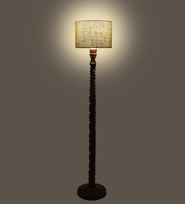 Image of tu casa Mango Wooden Floor Lamps with Brown Base & Jute Shade for Home Decor, Bedrooms Corner, Living Room, Gifting, Diwali Decoration, Hall, Office, Study Room (Height: - 56 inch) - Bulb not Included