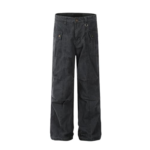 Mens Streetwear Cargo Pants Straight Leg Baggy Solid Color Work Pants Multi Pocket2