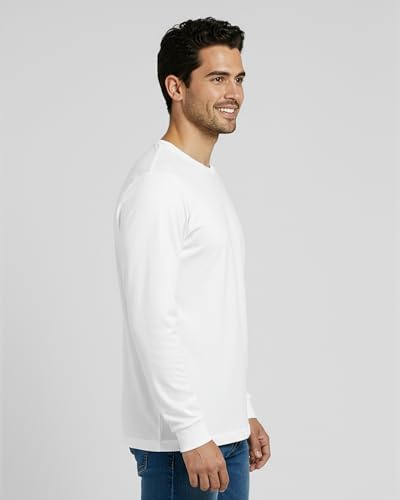 Image of Real Essentials 4 Pack: Men's Cotton Long Sleeve Crew Neck T-Shirt - Soft Work Casual Jersey Tees