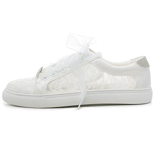 Elivandon 16053 Wedding Shoes Bridal Sneakers Flats Bride Tennis Shoes Flowers Lace Sneakers3