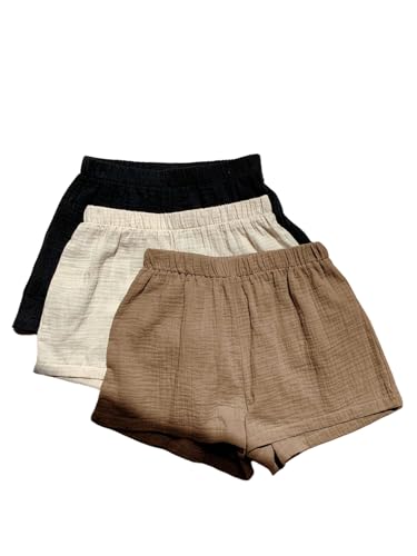 Image of MakeMeChic Women's 3 Pack Linen Shorts Gingham Striped Beach Shorts | Summer, Plaid, Cover Up Shorts