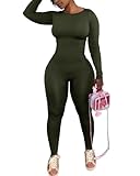 PINSV Women's 2 Piece Outfits Track Suits Long Sleeve Top Jogger Legging Pants Lounge Workout Sets for women Green M