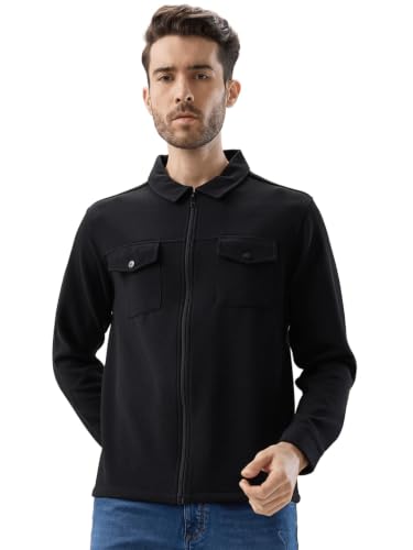 Image of Status Quo Men's Solid Textured Regular Fit Shacket with Zipper Clouser | 100% Polyester
