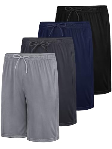 4 Pack Boys Athletic Shorts with Pockets Kids Basketball Youth Quick Dry Active Performance Sports Boys Shorts