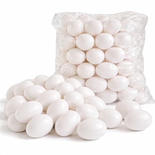 HaushaltO 50 huevos de plástico para decoración, color blanco, 50 huevos de Pascua de 6 cm, huevos de plástico para Pascua, para manualidades, pintura de plástico, color blanco (50)