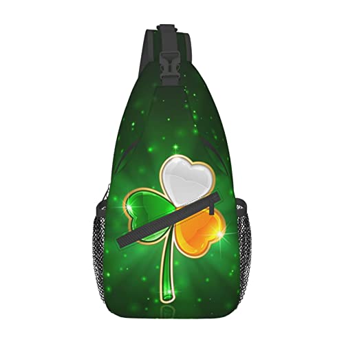 Cute St. Patrick's Day Shamrock Sling Backpack, Multipurpose Clover Crossbody Shoulder Bag Travel Hiking Daypack