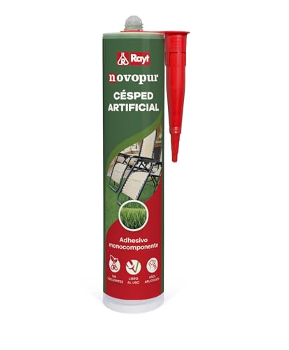 Rayt 1315-13 Novopur Cartucho de Adhesivo monocomponente de poliuretano para césped artificial y también pavimentos de goma, caucho y PVC. Color verde. Secado en 30 minutos. 300 ml