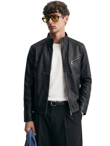 Image of Leather Retail Black Full Sleeve Solid Men Jacket