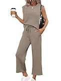 Sampeel Two Piece Sets for Women Summer Casual Wide Leg Crop Pants Sets Vacation Travel Outfits Matching Sets Women Clothing Old Money Lounge Sets Cap Sleeve Tops Sets L