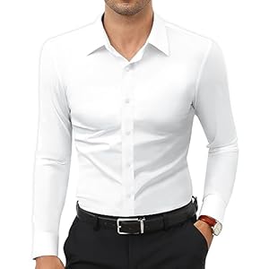 Lion Nardo Camisas de vestir elásticas para hombre, de manga larga, ajustadas, ajuste muscular, sin arrugas, con botones