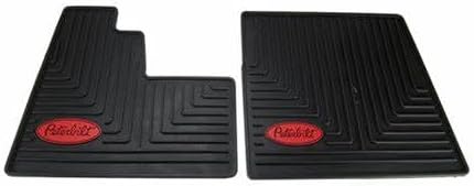 Heavy-Duty Floor Mats, Black Rubber, 2-Piece Set with Logo, Custom Fit Truck Mats, Compatible with Peterbilt