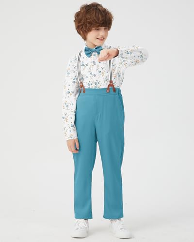 Image of DISAUR Boys Dress Clothes Wedding Ring Bearer Outfit Boy Formal Suits Dress Shirt with Bow Tie +Suspender Pants Set