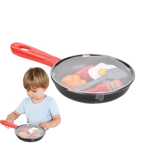 Fry Pan Toy - 11.02x6.29x1.37in Play Kitchen Set, Pretend Cooking Accessories, Portable Educational roleplayGiffts | with Utensils Cookware Foods Learning Present for Children Boys Age Three Plus