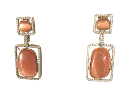 Image of inchOpala Polish Danglers with Doublet Stone and AD Work - Exquisite Designer Earrings for Women inch