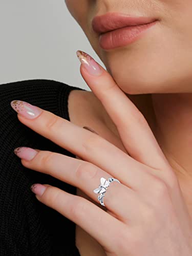 JO WISDOM Butterfly Ring,925 Sterling Silver Butterfly Jewelry for Mom Animal Statement Promise Engagement Wedding Ring for Women2