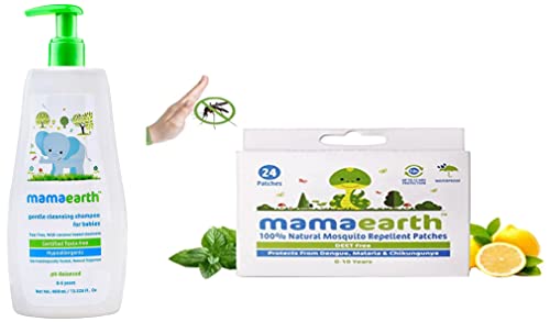 Image of Mamaearth Gentle Cleansing Natural Baby Shampoo (400 ml) & Mamaearth Natural Repellent Mosquito Patches For Babies with 12 Hour Protection,White,Pack of 1