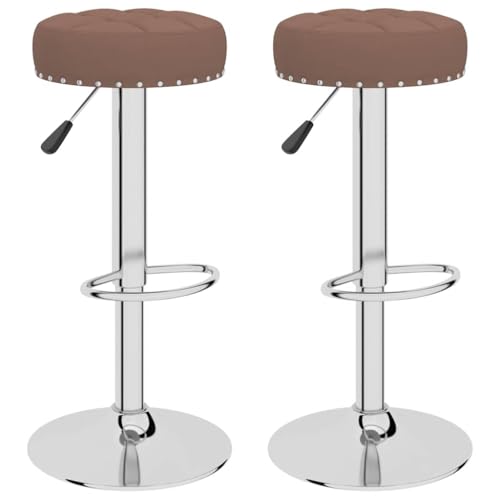 Mhdvray Lot de 2 tabourets de bar, marron, hauteur réglable, 63 à 83 cm, confort d'assise en tissu, armature chromée, pivotants, cuisine, salle à manger,...