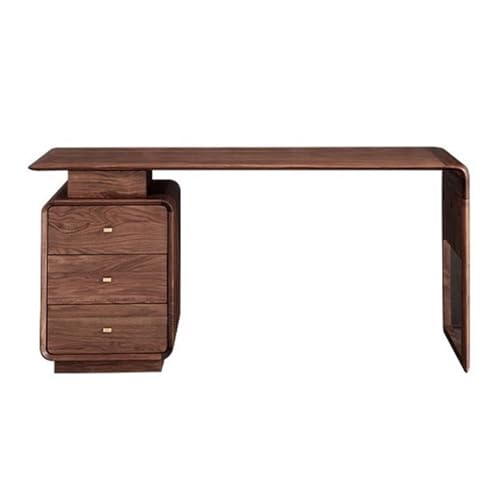 Lijiaxiuyc-101 コンピュータデスク モダン オフィス エグゼクティブデスク 引き出し3つ付き ブラックウォールナット材 ホームライティング ファイリングキャビネット付き 勉強や仕事用 (S)