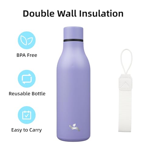 Image of Konokyo 18 oz Insulated Stainless Steel Metal Water Bottle with Strap | BPA-free, leak-proof, dishwasher-safe reusable bottle with strap for gym, school, hiking, outdoor travel & hydration