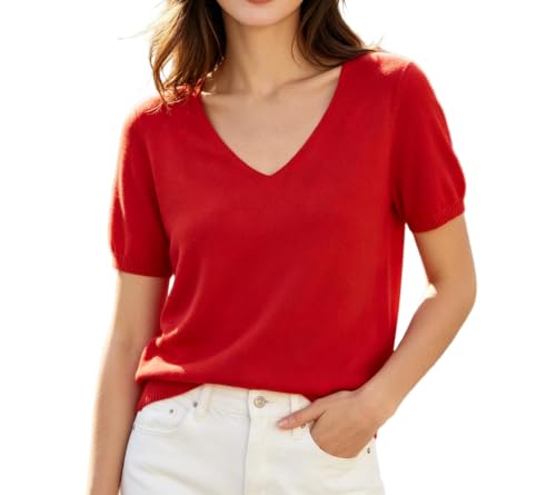 Image of DAIMIDY Women's Short Sleeve Sweater V Neck Summer Knit Tops | Business Casual Tops| Soft,Lightweight,Breathable and Comfortable| Perfect for Shopping,Date,Vacation,Daily Wear Etc.