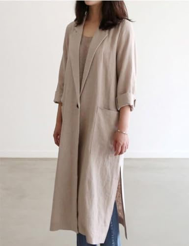 IDEALSANXUN Womens Long Cotton Linen Blazer Casual Spring Jackets Trench Coat3