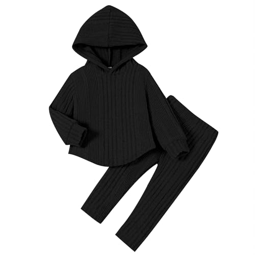 U·nikaka Toddler Baby Girls Clothes Sweatsuit Ribbed Long Sleeve Fall Winter Toddler 2 Piece Outfits Girls Pullover Hoodie