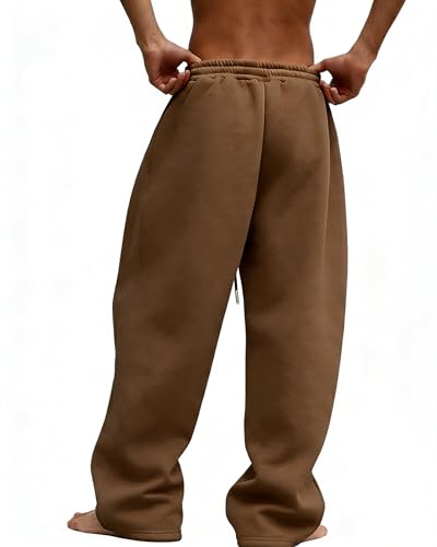 Image of Men's Baggy Sweatpants Wide Leg Fleece Lounge Joggers with Deep Pockets | Soft 65% poly 35% cotton stretch blend, outer drawstring, open bottom, relaxed fit for gym, travel, errands and daily wear
